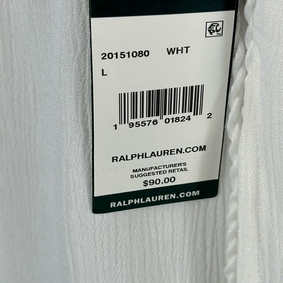 Lauren Ralph Lauren Short Sleeve V-Neck Front & Back Tunic Coverup - White - Lrg - Picture 9 of 10